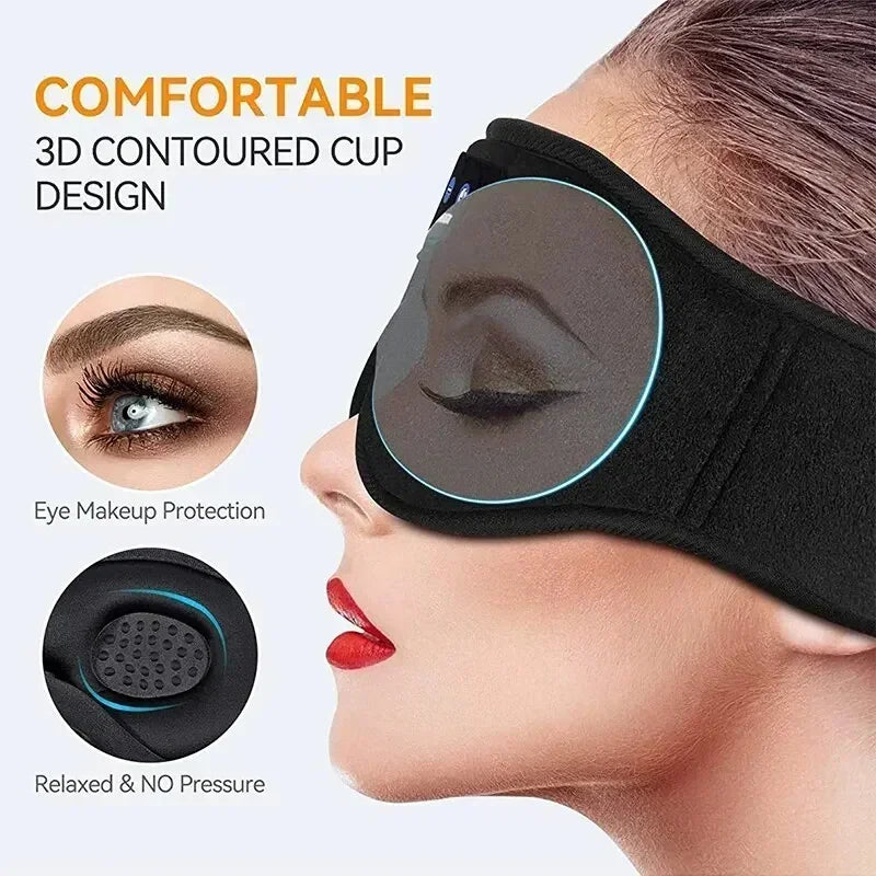 Sommeil Douceur                Masque de nuit 3D Bluetooth  Confort total avec musique intégrée. Haut-parleurs HD, écouteurs sans fil Bluetooth 5.0, idéal pour un sommeil profond, les voyages et la détente.